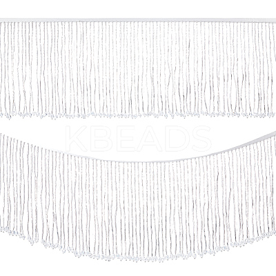 1 Yard Polyester Lace Ribbon with Glass Beads Tassel OCOR-NB0002-13C-1