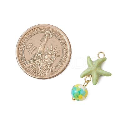 8Pcs 8 Colors Dyed Synthetic Turquoise Starfish Round Pendants PALLOY-JF04128-02-1