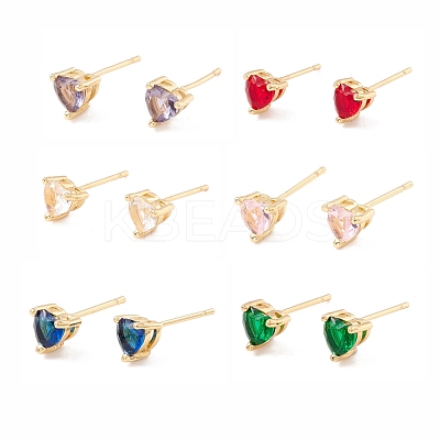 Cubic Zirconia Heart Stud Earrings EJEW-F282-18-G-1