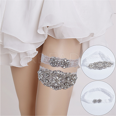 Lace Elastic Bridal Garters AJEW-WH0258-222-1