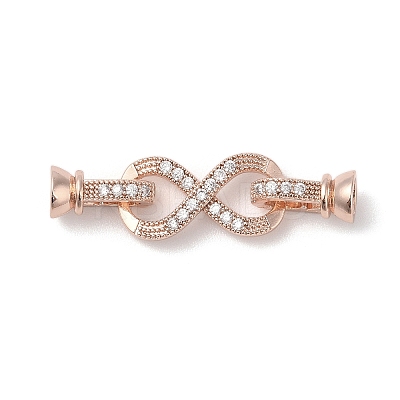 Rack Plating Brass Micro Pave Cubic Zirconia Fold Over Clasps KK-K377-12RG-1