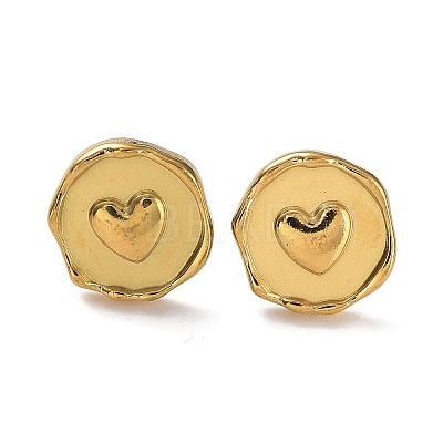Ion Plating(IP) 304 Stainless Steel Flat Round with Heart Ear Studs for Women EJEW-P234-16G-1