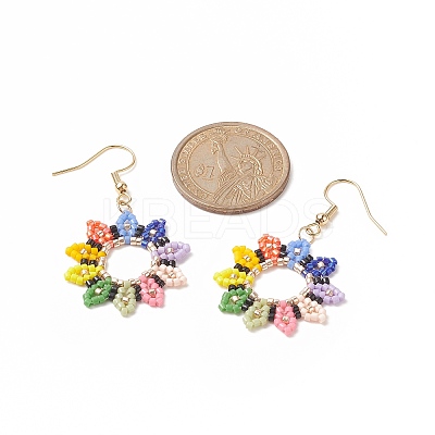 Glass Seed Beaded Sunflower Dangle Earrings EJEW-MZ00047-1