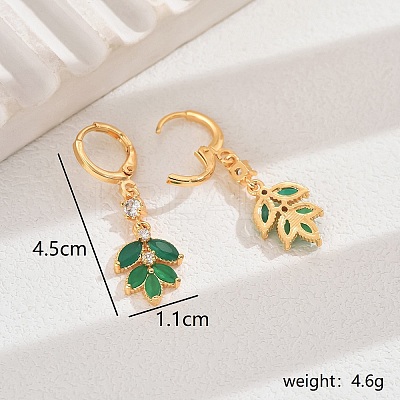 The 18K gold plating Elegant Copper Leaf Earrings with Zircon for Women MM8873-1-1