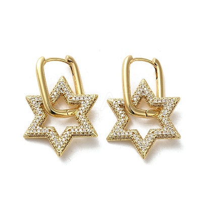 Golden Brass Micro Pave Cubic Zirconia Dangle Hoop Earrings EJEW-C073-03B-G-1