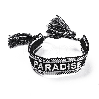 Word Paradise Polycotton(Polyester Cotton) Braided Bracelet with Tassel Charm LS-BJEW-F429-09-1