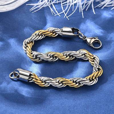 304 Stainless Steel Rope Chain Bracelets for Women BJEW-C091-03A-GP-1