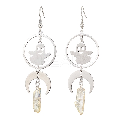 Natural Quartz Crystal & 201 Stainless Steel Dangle Earrings EJEW-TA00429-1