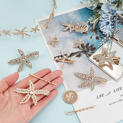 8 Style Starfish Alligator Hair Clips & Stud Earrings & Headband Set AJEW-PH0011-44-1