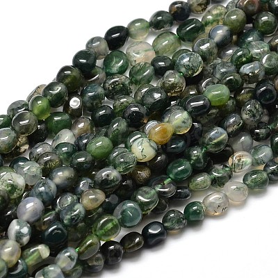 Natural Moss Agate Nuggets Beads Strands G-J335-06-1