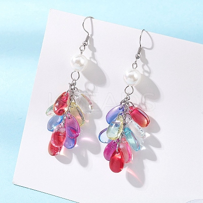 Glass & Plastic Pearl Teardrop Tassel Dangle Earrings EJEW-JE06818-1