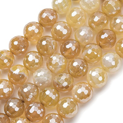 Electroplated Natural Agate Beads Strands G-B191-A07-10mm-08-1