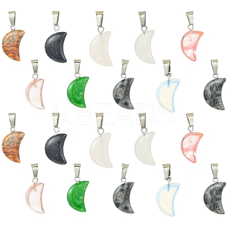 10Pcs Moon Natural & Synthetic Mixed Gemstone Pendants G-YW0002-21-1