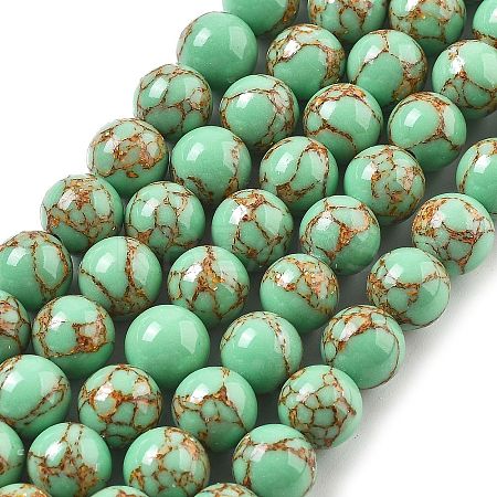 Synthetic Gold Line Turquoise Beads Strands G-A255-A03-01B-1