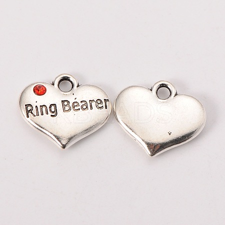 Wedding Theme Antique Silver Tone Tibetan Style Heart with Ring Bearer Rhinestone Charms LS-TIBEP-N005-15D-1