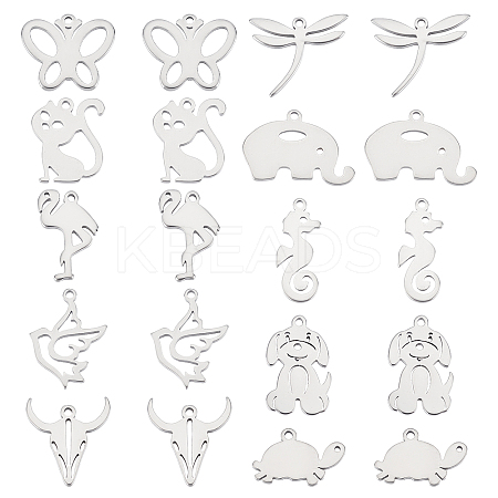 100Pcs 10 Style 304 Stainless Steel Pendants STAS-DC0009-72-1