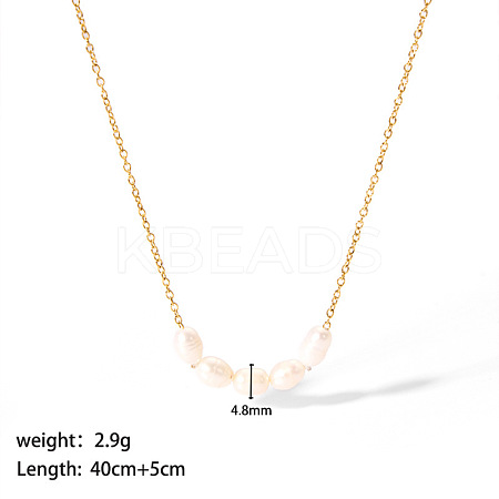 Elegant Rice Natural Freshwater Pearl Cluster Necklaces with 304 Stainless Steel Chains for Women TC0594-1-1
