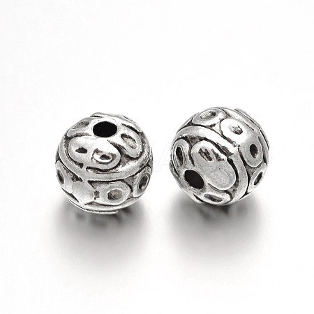 Round Tibetan Style Alloy Beads TIBEB-D027-05AS-1