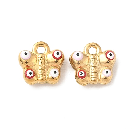 304 Stainless Steel Enamel Butterfly with Evil Eye Charms STAS-I346-22G-1