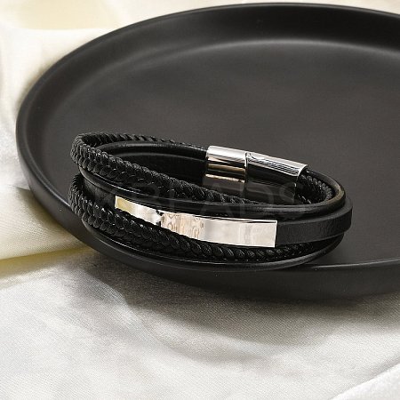 Braided Leather Cord Multi-strand Bracelets for Men BJEW-Z081-12P-1