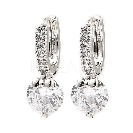 Brass with Cubic Zirconia Dangle Hoop Earrings EJEW-G362-06P-1
