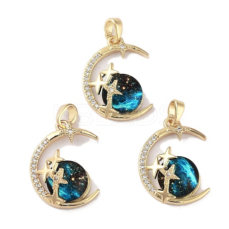 Rack Plating Brass Pave Clear Cubic Zirconia Pendants X-KK-G482-06G-1