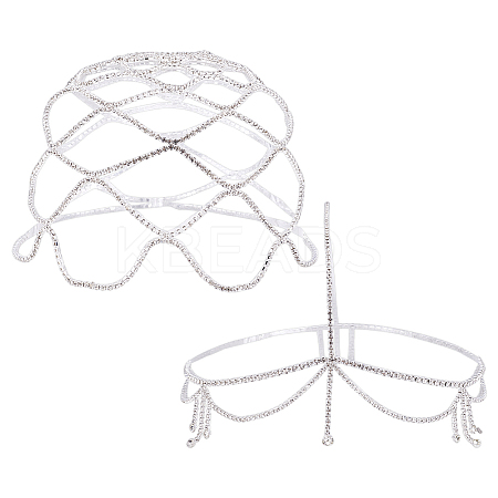 2Pcs 2 Styles Alloy Rhinestone Mesh Headbands OHAR-NB0001-30-1