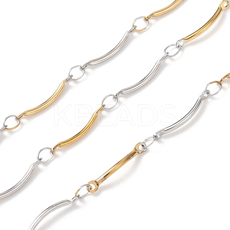 Two Tone 304 Stainless Steel Curved Bar Link Chains CHS-G049-01GP-1