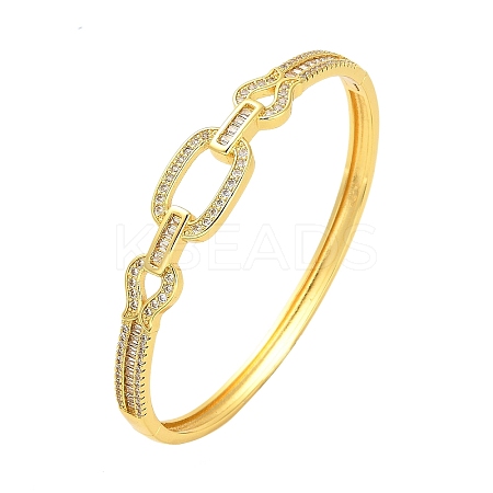 Brass Micro Pave Clear Cubic Zirconia Hollow Rectangle Hinged Bangles for Woman BJEW-M312-03D-G-1