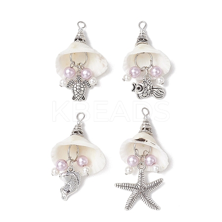 4Pcs 4 Styles Natural Spiral Shell Big Pendants PALLOY-JF03143-1