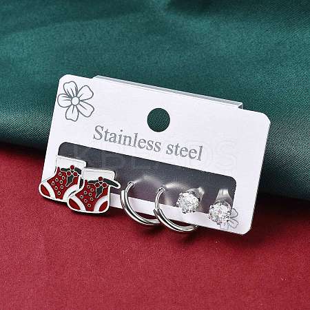 3 Pairs 3 Styles Christmas 304 Stainless Steel Hoop & Stud Earring Sets for Women EJEW-K279-16P-01-1