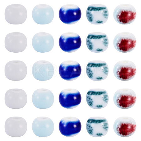50Pcs 5 Colors Handmade Porcelain Beads PORC-TADJ0001-06A-1