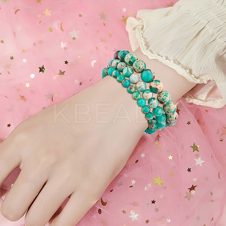 3Pcs 3 Size Synthetic Imperial Jasper Round Beaded Stretch Bracelets Set BJEW-SW00064-32-1