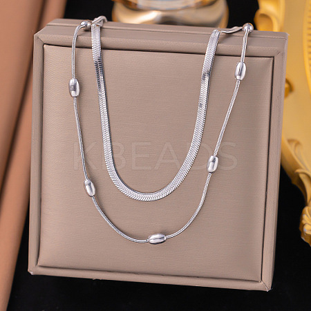 304 Stainless Steel Snake Chain Double Layer Necklaces for Women LS-NJEW-Z072-03P-1