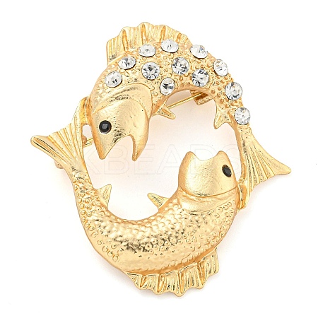 Golden Zinc Alloy with Rhinestone Brooches JEWB-B018-03G-11-1