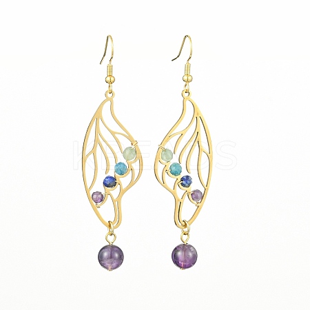 Natural Mixed Gemstone Beaded Dangle Earrings EJEW-TA00384-02-1