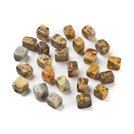 Rectangle Natural Crazy Agate Rune Stones G-Z059-01A-1