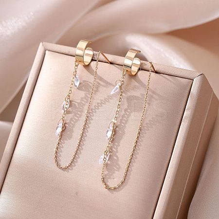 Brass Clear Cubic Zirconia Horse Eye Tassel Dangle Earrings FS-WGA0198-01-1