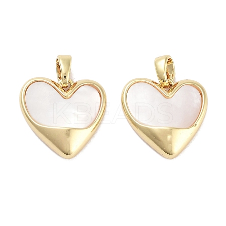 Brass Pave Natural Shell Heart Charms KK-C051-24G-1