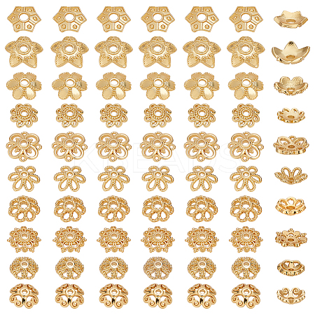 80Pcs 10 Styles Flower Brass Bead Caps KK-ME0001-79-1