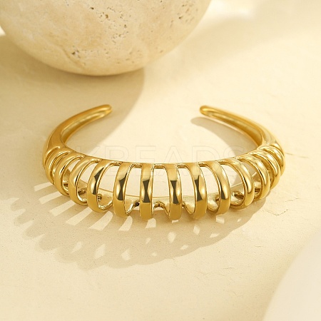 304 Stainless Steel Cuff Bangles for Women BJEW-G750-05G-1