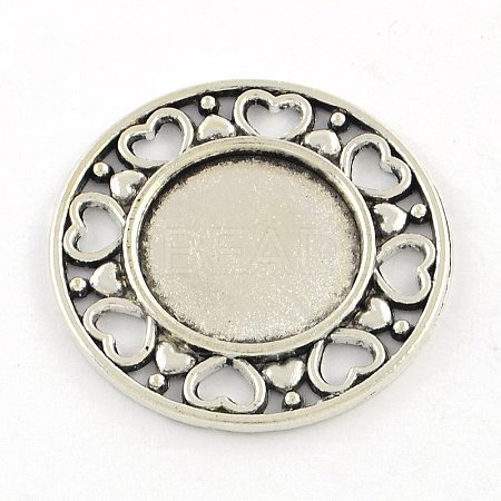 Tibetan Style Alloy Flat Round Cabochon Settings X-TIBE-Q038-003AS-RS-1