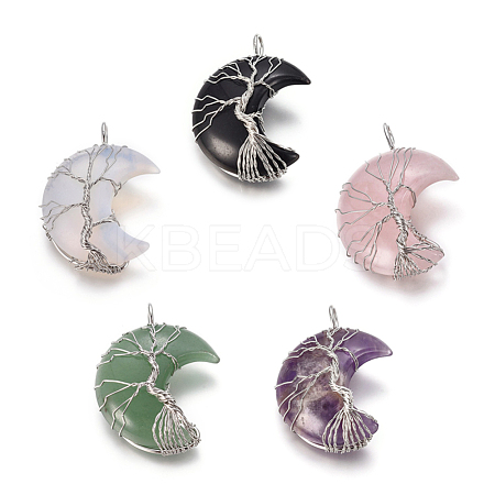 Natural & Synthetic Mixed Stone Tree of Life Wire Wrapped Pendants G-L520-E-P-1