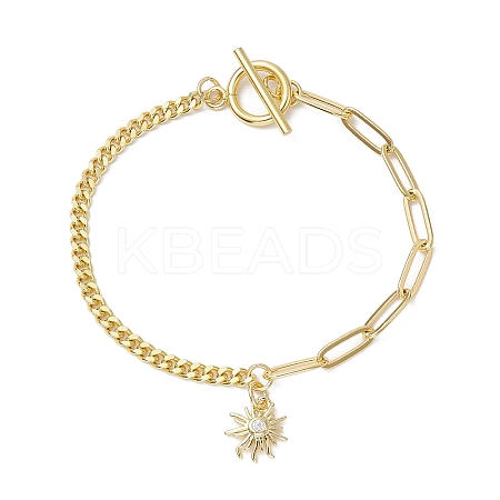 Sun Brass Clear Cubic Zirconia Charm Bracelets BJEW-JB10392-01-1
