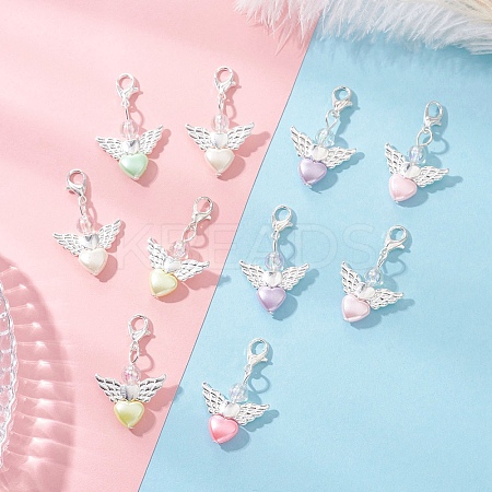 Opaque Acrylic Heart Angel Pendant Decorations HJEW-JM04528-1