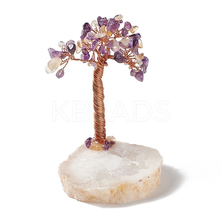 Natural Amethyst with Citrine Chips and Natural Quartz Crystal Pedestal Display Decorations DJEW-G027-12RG-01-1