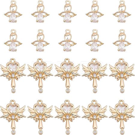 20Pcs 2 Style Rack Plating Brass Micro Pave Clear Cubic Zirconia Pendants KK-FH0004-22-1