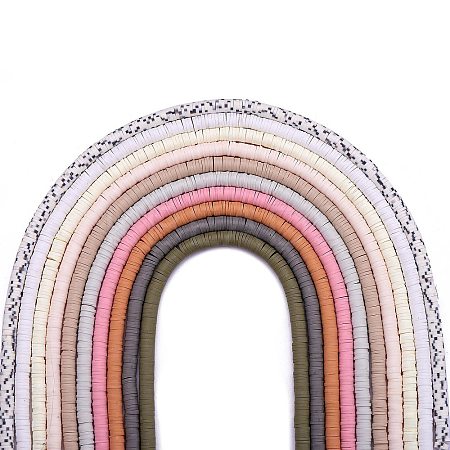 10 Strands 10 Colors Flat Round Handmade Polymer Clay Beads CLAY-SZ0001-98-1