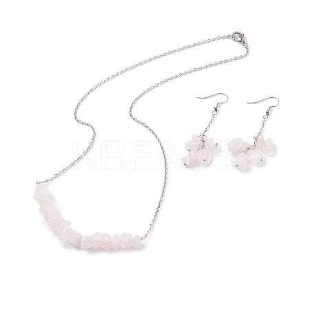 Natural Rose Quartz Chips Beaded Jewelry Set SJEW-JS01231-06-1