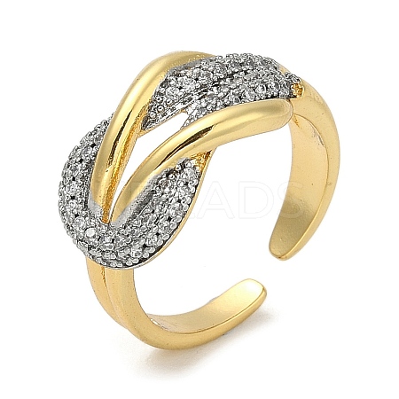 Rack Plating Brass Micro Pave Cubic Zirconia Cuff Finger Rings for Women RJEW-C114-16G-G-1